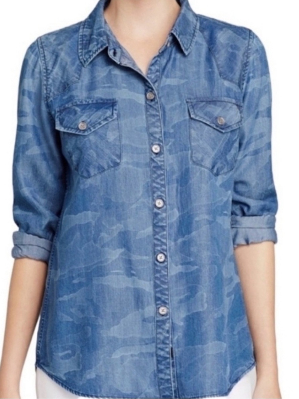 NWT! #943 RAILS Blue Tencel Denim Camo Button-Down Shirt